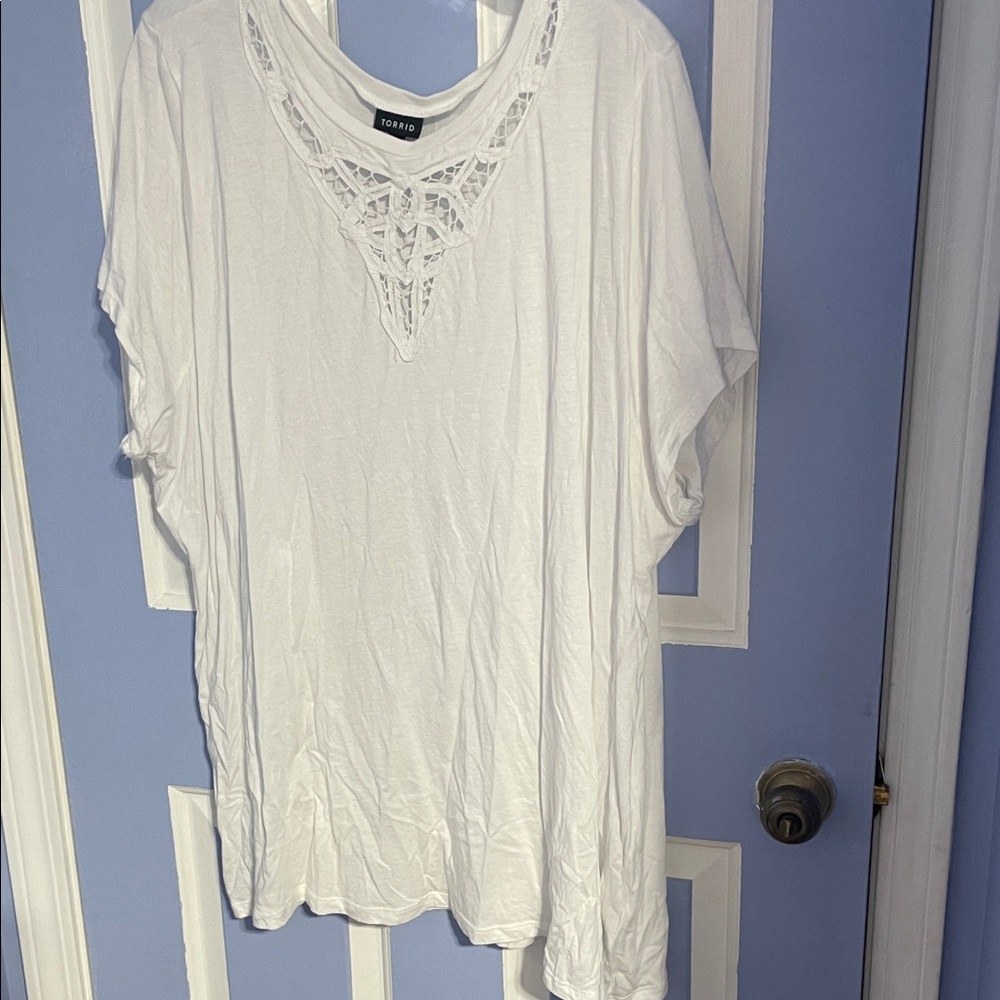 Torrid White Short Sleeve Top with Lace Accent